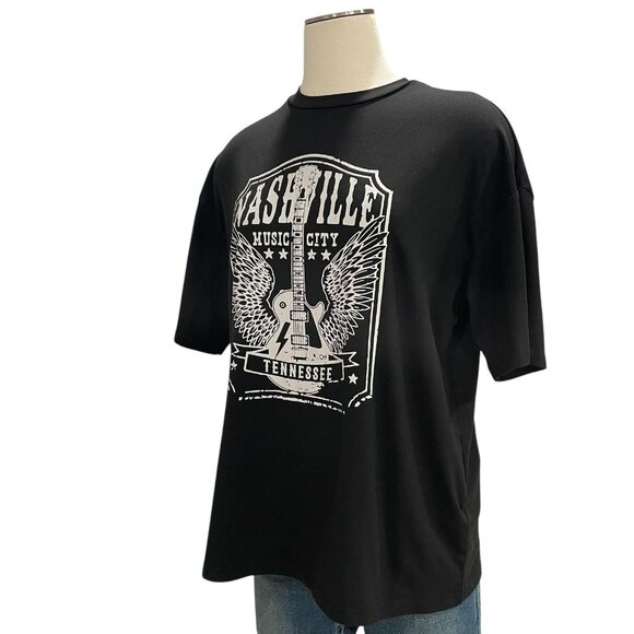 Nashville Music City Tennessee Graphic Tee Black Oversized Short Sleeve Retro - Picture 4 of 5